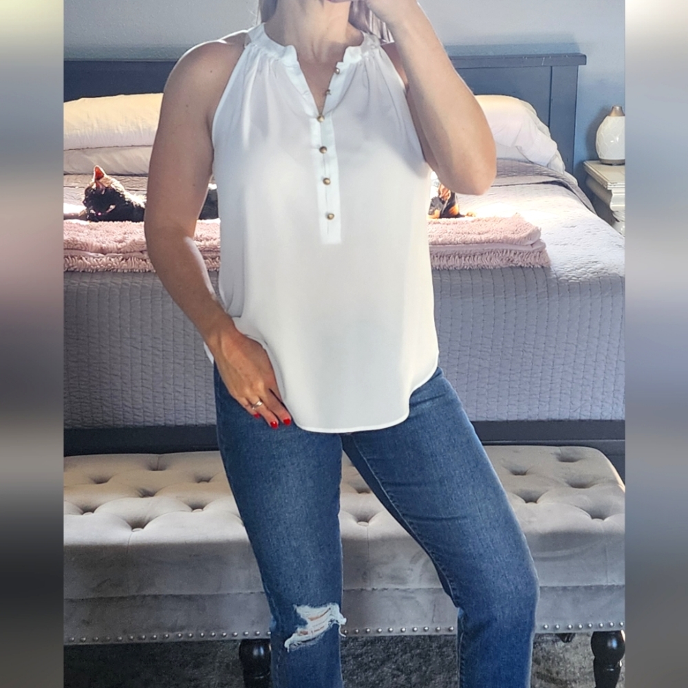 Eva Mendes white halter blouse